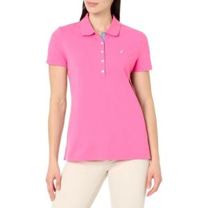 imageNautica Womens 5Button Short Sleeve Breathable 100 Cotton Polo ShirtSangria Sunset