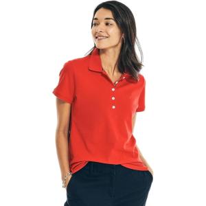 imageNautica Womens 5Button Short Sleeve Breathable 100 Cotton Polo ShirtTomales Red