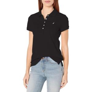imageNautica Womens 5Button Short Sleeve Breathable 100 Cotton Polo ShirtTrue Black