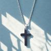imageNautica Blue Carbon Fiber Black Cross Necklace for Men Stainless Steel 24 Inches