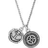 imageNautica Anchor Compass Charm Necklace for Men Oxidized Stainless Steel 28 Inches