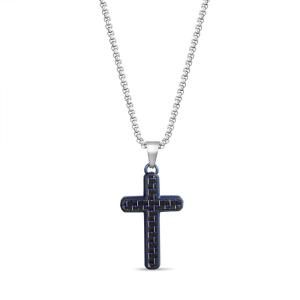 imageNautica Blue Carbon Fiber Black Cross Necklace for Men Stainless Steel 24 Inches