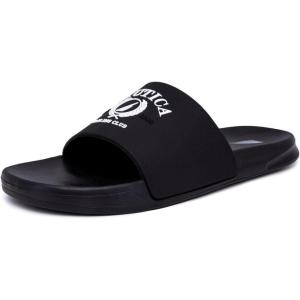 imageNautica Mens Open Toe Slide Sandals  Comfortable Indoor amp Outdoor Shower SlippersBlack White Porter