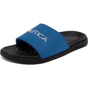 imageNautica Mens Open Toe Slide Sandals  Comfortable Indoor amp Outdoor Shower SlippersBlue Blackpierre