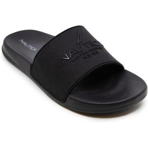 imageNautica Mens Open Toe Slide Sandals  Comfortable Indoor amp Outdoor Shower SlippersPorter BlackBlack