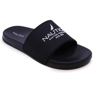 imageNautica Mens Open Toe Slide Sandals  Comfortable Indoor amp Outdoor Shower SlippersPorterblackWhite