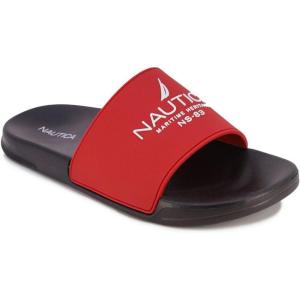 imageNautica Mens Open Toe Slide Sandals  Comfortable Indoor amp Outdoor Shower SlippersRed Black Porter
