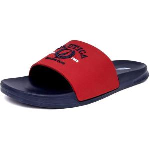 imageNautica Mens Open Toe Slide Sandals  Comfortable Indoor amp Outdoor Shower SlippersRed Navy Porter