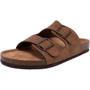 imageNautica Mens Sandals  Casual Slides with 2 Adjustable Buckle Straps and Cork Footbed for Ultimate Comfort and Style RegularWide Width Big SizeCognactumbled