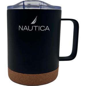 imageNAUTICA Insulated 12 oz Stainless Steel Mug with SpillResistant Lid amp Cork Base Hot or cold beverages Light GreyBlack