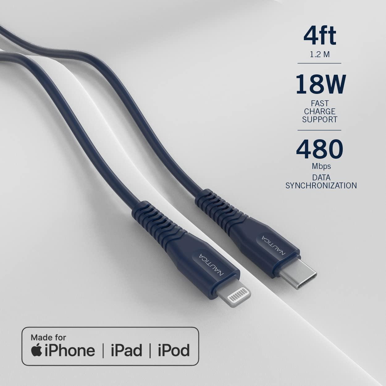 imageNautica USB C to Lightning Cable Type C to Lightning Cable USB C Charger MFi Verified Fast Charger Charging Cord Compatible with iPhone 1312 Pro Max11XXSXR iPad AirPod 4 Ft NavyNavy