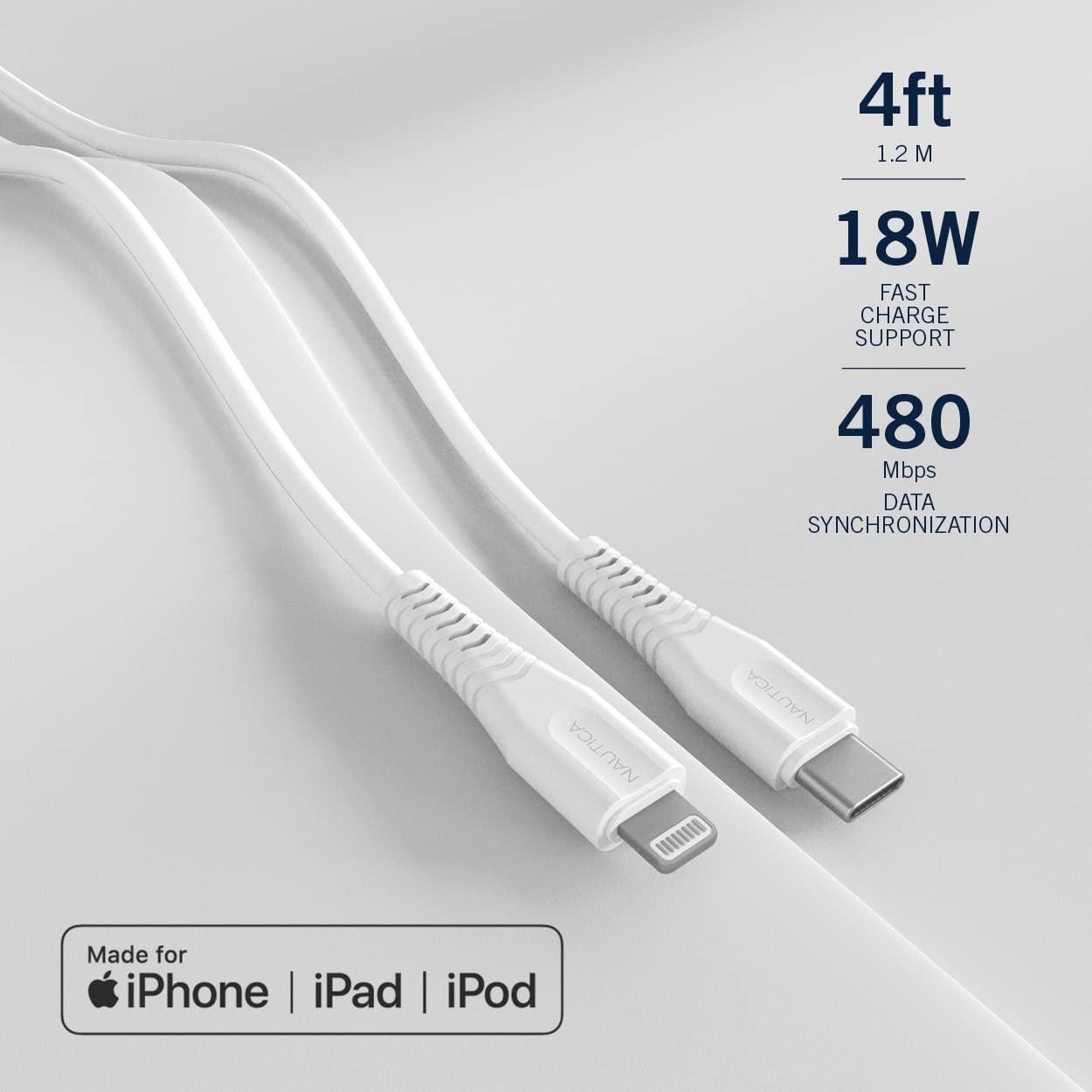 imageNautica USB C to Lightning Cable Type C to Lightning Cable USB C Charger MFi Verified Fast Charger Charging Cord Compatible with iPhone 1312 Pro Max11XXSXR iPad AirPod 4 Ft WhiteWhite