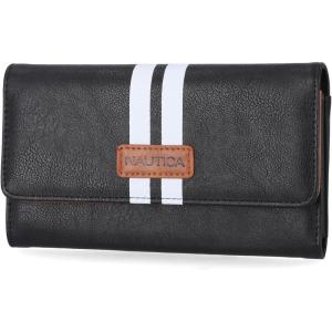 imageNautica Money Manager RFID Slim and Small Wallet for Women  Credit Card Holder with Coin Purse and Zipper Wallet Womens Clutch OrganizerBlack Racing Stripe