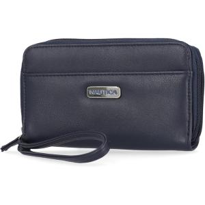 imageNautica On The Double Zip Around Vegan Leather Womens RFID Clutch Wallet With Wristlet Strap IndigoIndigo