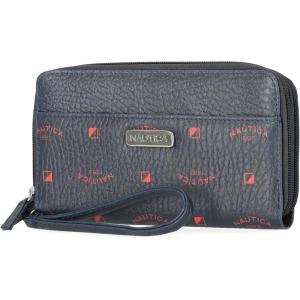 imageNautica On The Double Zip Around Vegan Leather Womens RFID Clutch Wallet With Wristlet Strap IndigoIndigoRed