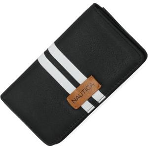 imageNautica Seaside Slim Womens Wallet RFID Blocking Credit Card Holder Coin Purse Checkbook Organizer Clutch Small Vegan Leather Wallet for Travel Black LogoBlack Racing Stripe