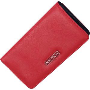 imageNautica Seaside Slim Womens Wallet RFID Blocking Credit Card Holder Coin Purse Checkbook Organizer Clutch Small Vegan Leather Wallet for Travel Black LogoRed