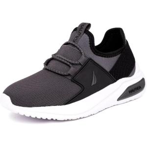 imageNautica Kids Athletic SlipOn Sneakers  Comfortable Bungee Running Shoes for Boys and Girls  Stylish and Supportive Footwear for Active Kids Big KidLittle KidToddlerGrey Blackmolded