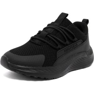 imageNautica Kids Boys and Girls Athletic SlipOn Sneakers Lightweight Bungee Running Shoes for Toddler Little Kid and Big KidBlack Blacksigne