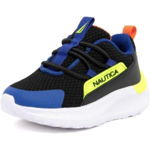 imageNautica Kids Boys and Girls Athletic SlipOn Sneakers Lightweight Bungee Running Shoes for Toddler Little Kid and Big KidBlack Blue