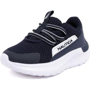 imageNautica Kids Boys and Girls Athletic SlipOn Sneakers Lightweight Bungee Running Shoes for Toddler Little Kid and Big KidNavy White