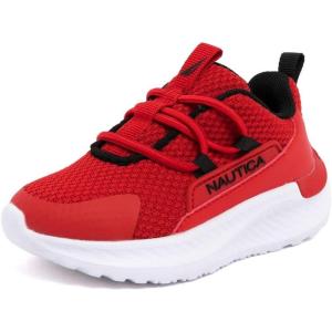 imageNautica Kids Boys and Girls Athletic SlipOn Sneakers Lightweight Bungee Running Shoes for Toddler Little Kid and Big KidRed Black