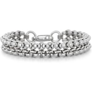 imageNautica 11 mm Double Row Box Chain Bracelet for Men Oxidized Stainless Steel 85 Inches