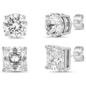 imageNautica 910 mm Round and Princess Cut CZ Stud Earrings for Men Rhodium Plated Alloy