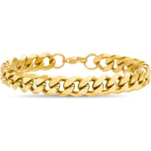 imageNautica 9 mm Curb Chain Bracelet for Men 14K Yellow Gold IP Plated Stainless Steel 85 Inches