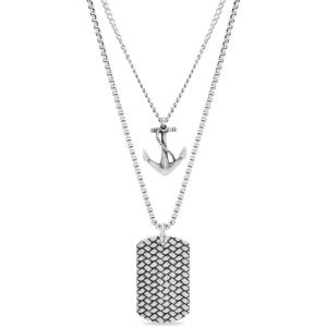 imageNautica Anchor Dog Tag Layered Necklaces for Men Oxidized Stainless Steel 24 Inches