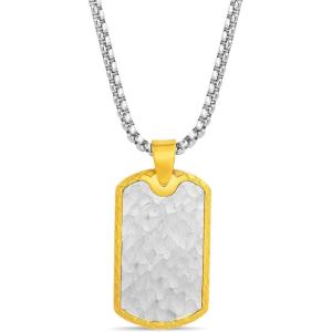 imageNautica Two Tone Dog Tag Necklace for Men 14K Yellow Gold IP Plated Stainless Steel 26 Inches