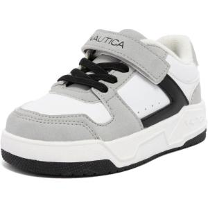 imageNautica Kids Adjustable Strap Shoes  Comfortable Casual Sneakers for Boys and Girls Toddlers amp Little KidsWhite Black Grey