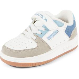 imageNautica Kids Adjustable Strap Shoes  Comfortable Casual Sneakers for Boys and Girls Toddlers amp Little KidsWhite Blue Grey