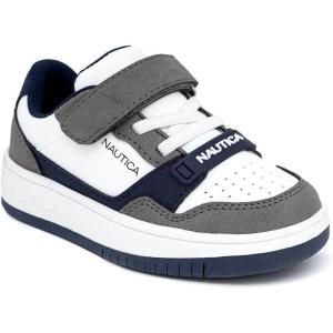 imageNautica Kids Adjustable Strap Shoes  Comfortable Casual Sneakers for Boys and Girls Toddlers amp Little KidsWhite Grey Navyseaspray