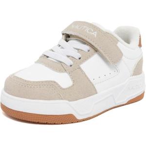 imageNautica Kids Adjustable Strap Shoes  Comfortable Casual Sneakers for Boys and Girls Toddlers amp Little KidsWhite Taupe Tan