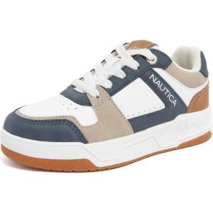 imageNautica Youth Athletic Sneakers  Comfortable LaceUp Tennis Shoes for Boys and Girls Durable Casual Sport Footwear for School Gym and Daily WearWhite Blue Tan