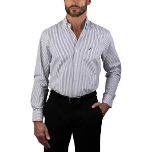 imageNAUTICA Slim Fit 100 Cotton Mens Dress Shirts Long Sleeve Wrinkle Resistant FormalBlue Mini Stripes