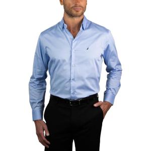 imageNAUTICA Slim Fit 100 Cotton Mens Dress Shirts Long Sleeve Wrinkle Resistant FormalNavy  Blue Dots