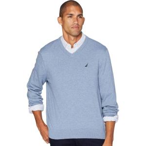 imageNautica Mens Long Sleeve Solid Classic VNeck SweaterDeep Anchor Heather