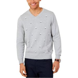 imageNautica Mens Long Sleeve Solid Classic VNeck SweaterGrey Heather