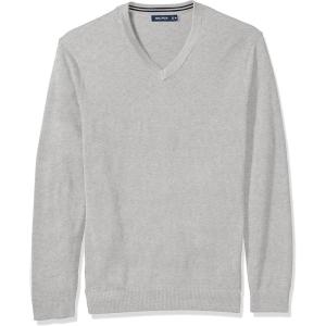 imageNautica Mens Long Sleeve Solid Classic VNeck SweaterGrey Heather S71051