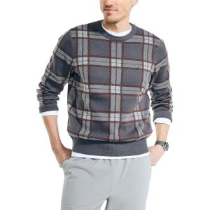 imageNautica Mens Nautica Navtech Plaid Jacquard Crewneck SweaterCarbon