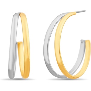 image:imageNautica 30 mm Split Hoop Earrings for Women Rhodium amp 14K Yellow Gold Plated Alloy