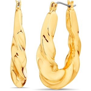 image:imageNautica 33 mm Twisted Oval Hoop Earrings for Women 14K Yellow Gold Plated Alloy