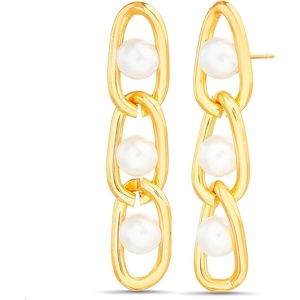 image:imageNautica Link Chain Simulated Pearl Dangle Earrings for Women 14K Yellow Gold Plated Alloy