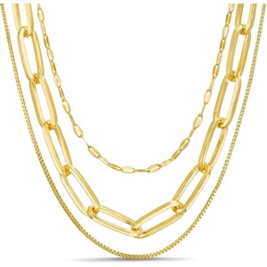 image:imageNautica Mirror Box Paper Clip Chain Necklace Set for Women 14K Yellow Gold Plated Alloy 1626 Inches