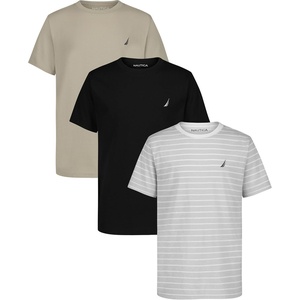 image:imageNautica Boys Short Sleeve Solid Crew Neck TShirt Multipack Soft Comfortable Relaxed FitMicro Chip StripeBlackIsland Fossil