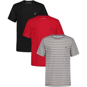 image:imageNautica Boys Short Sleeve Solid Crew Neck TShirt Multipack Soft Comfortable Relaxed FitSteeple Grey StripeCarmineBlack