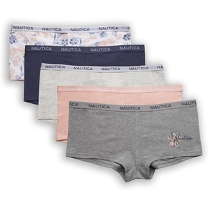 image:imageNautica Womens Cotton Boyshort Underwear Set 5PackMid Heather GreyChintz RoseLight Bleach HeatherNightshadow BlueWhite