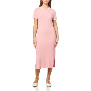 image:imageNautica Womens Solid Midi Short Sleeve Round Neck Ribbed Midi DressBridal Rose